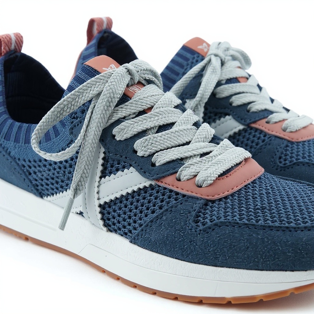 Detalle técnico de las zapatillas MUNICH deportivas azules, mostrando la textura del tejido y la suela de caucho.