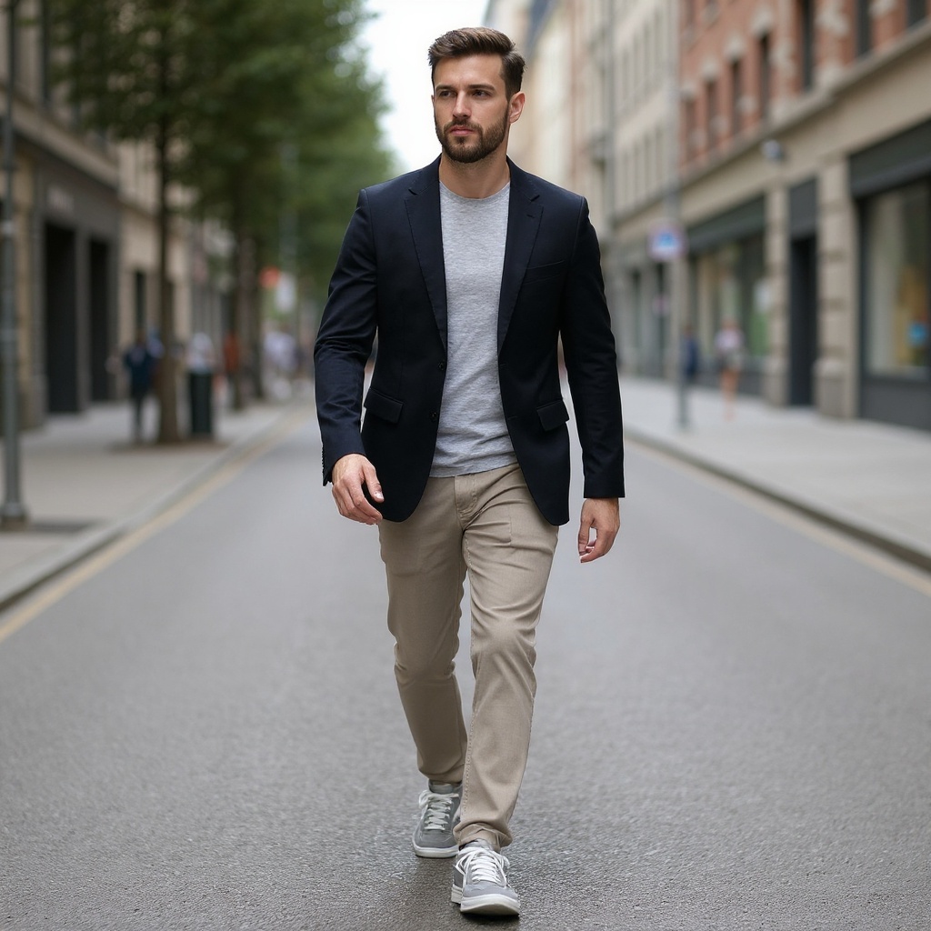 Hombre elegante con deportivas MUNICH grises en un entorno urbano.